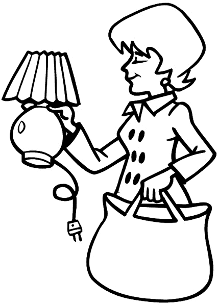 Lady buying a small lamp vinyl sticker. Customize on line. Sales and Shopping 084-0318